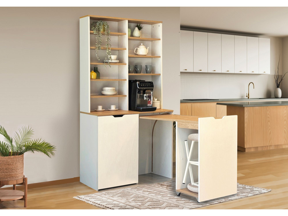 Drewniana witryna i stołki "Flexa" - 100 x 45 x 190 cm - Kremowy
