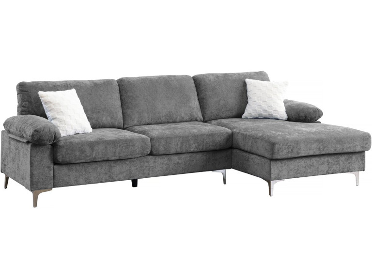 Sofa narożna "Jade" z tkaniny szenilowej - 3-osobowa - Jasnoszary