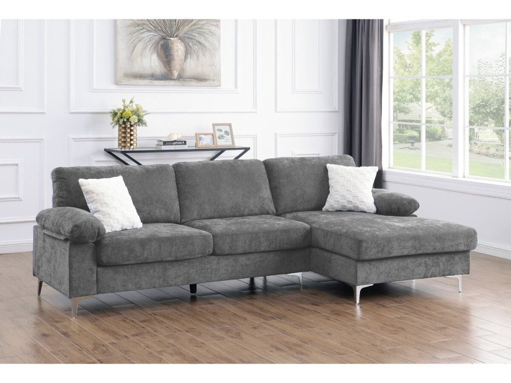Sofa narożna "Jade" z tkaniny szenilowej - 3-osobowa - Jasnoszary
