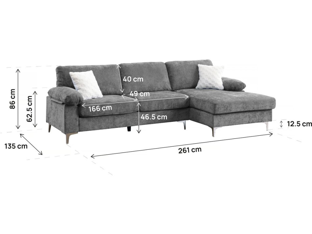 Sofa narożna "Jade" z tkaniny szenilowej - 3-osobowa - Jasnoszary