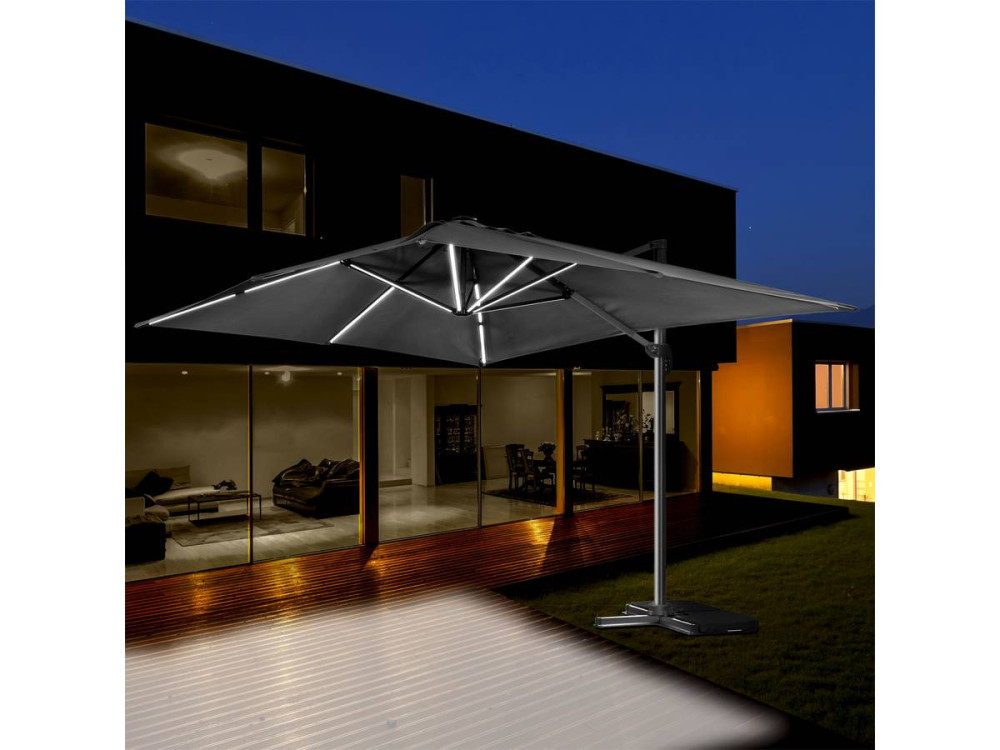 Aluminiowy parasol ogrodowy LED „Sun 3 Luxe” 3 x 3 m - Czarny