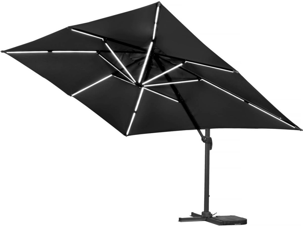 Aluminiowy parasol ogrodowy LED „Sun 3 Luxe” 3 x 3 m - Czarny
