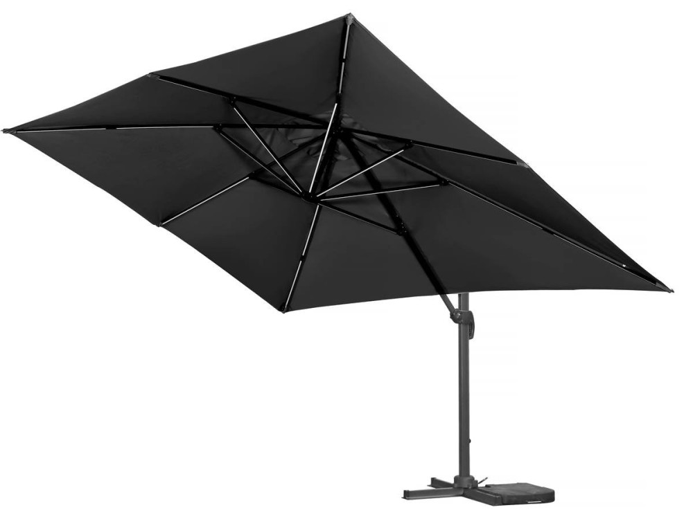 Aluminiowy parasol ogrodowy LED „Sun 3 Luxe” 3 x 3 m - Czarny