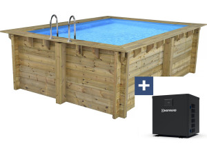 Basen prostokątny drewniany "Caïmans 140" - 4,10 x 3,00 x 1,39 m + mini pompa ciepła 3,5 kW - Metal - Szary