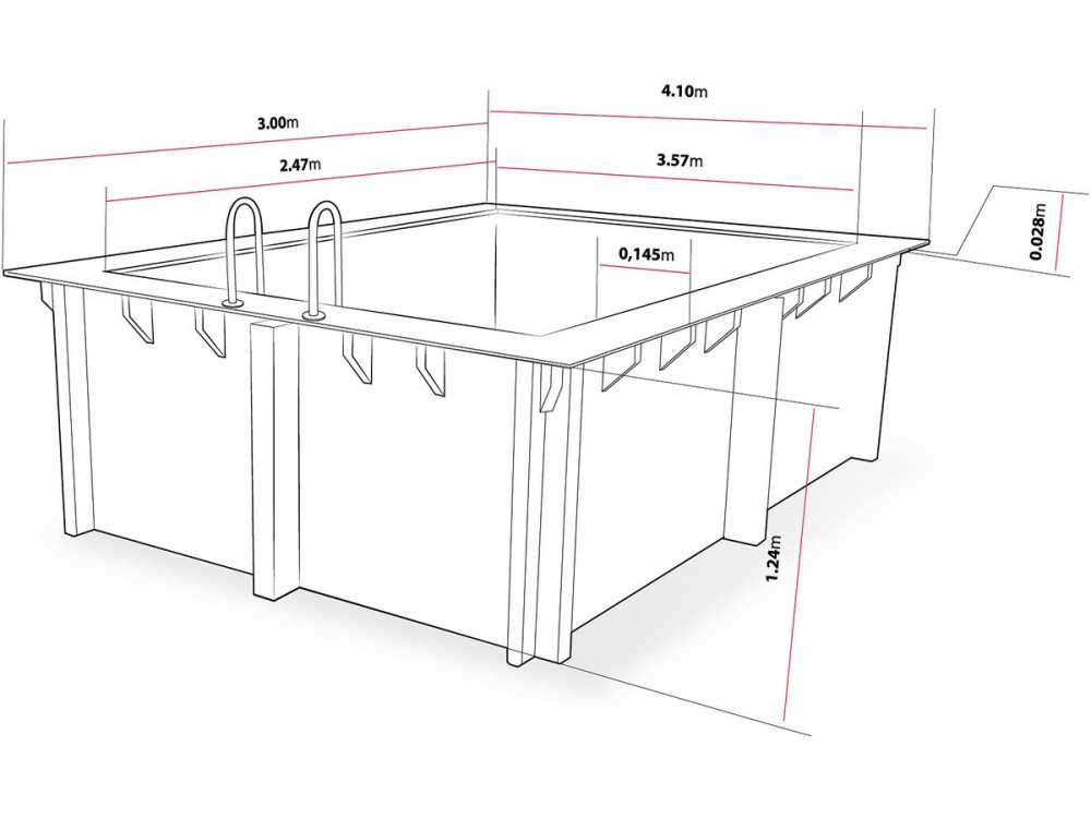 Basen prostokątny drewniany "Caïmans 140" - 4,10 x 3,00 x 1,39 m + mini pompa ciepła 3,5 kW - Metal - Szary