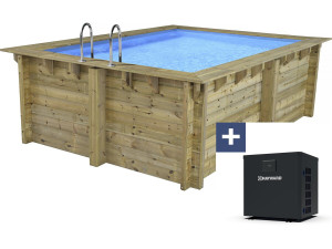 Basen drewniany prostokątny "Malediwy" - 3,20 x 3,20 x 1,24 m + mini pompa ciepła 3,5 kW - Metal - Szary