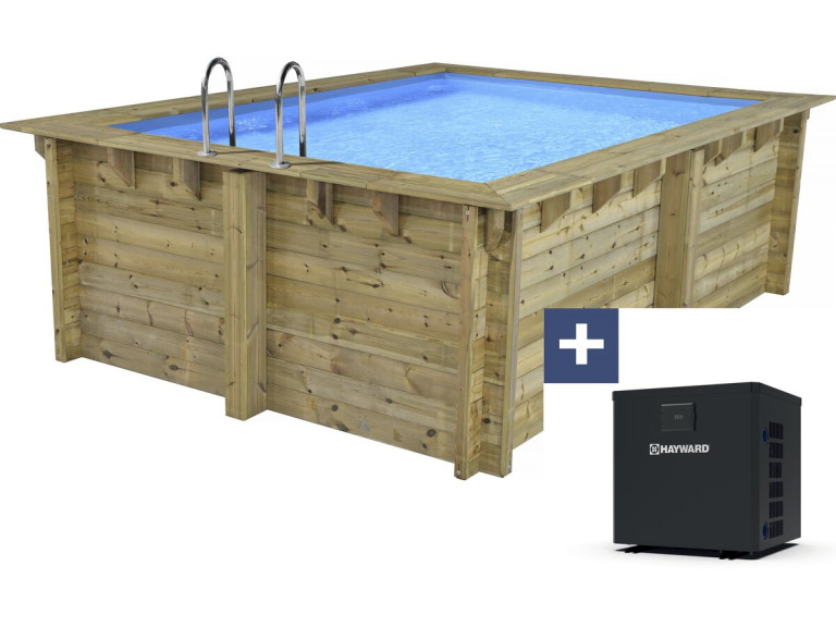 Basen drewniany prostokątny "Malediwy" - 3,20 x 3,20 x 1,24 m + mini pompa ciepła 3,5 kW - Metal - Szary