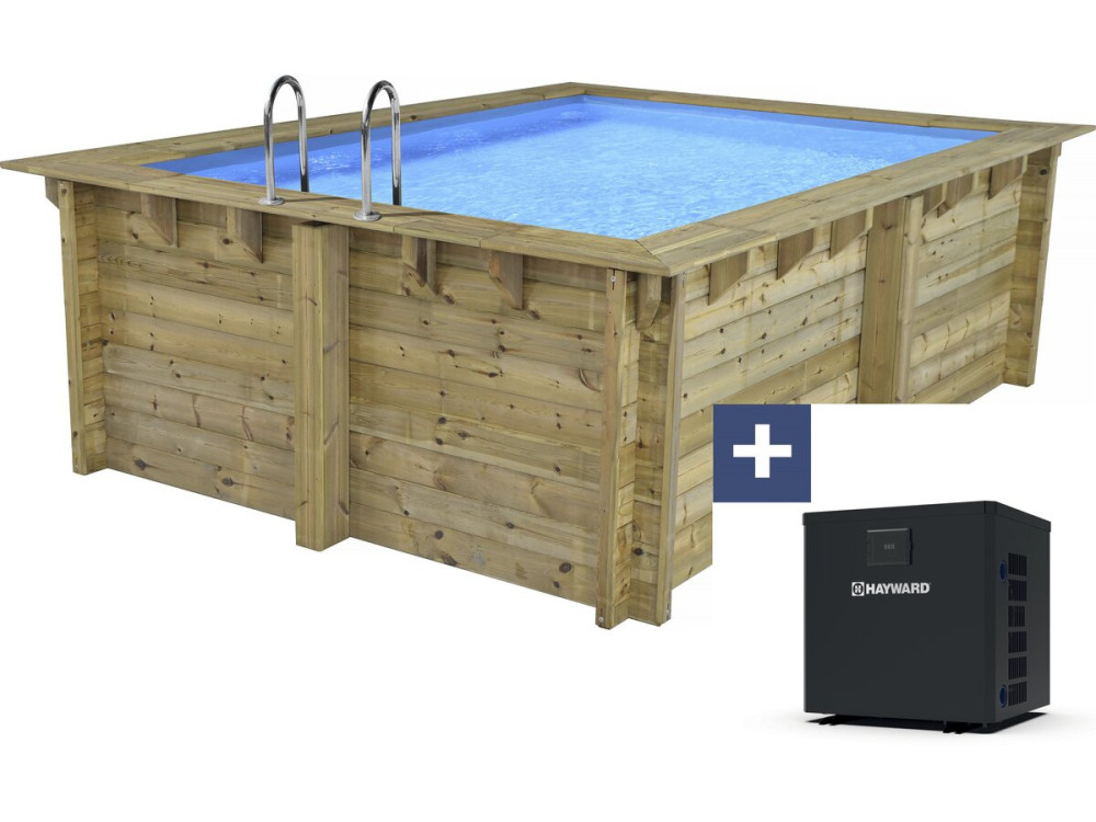 Basen drewniany prostokątny "Malediwy" - 3,20 x 3,20 x 1,24 m + mini pompa ciepła 3,5 kW - Metal - Szary