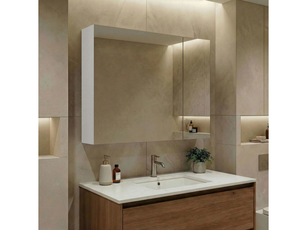 Szafka łazienkowa z lustrem „Side 80” – 79 x 16 x 66 cm – matowa biel