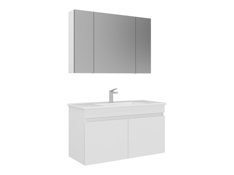 Zestaw szafki pod umywalkę z lustrem (2 elementy) „Tivoli 100” – 100 x 45 x 66 cm – matowa biel