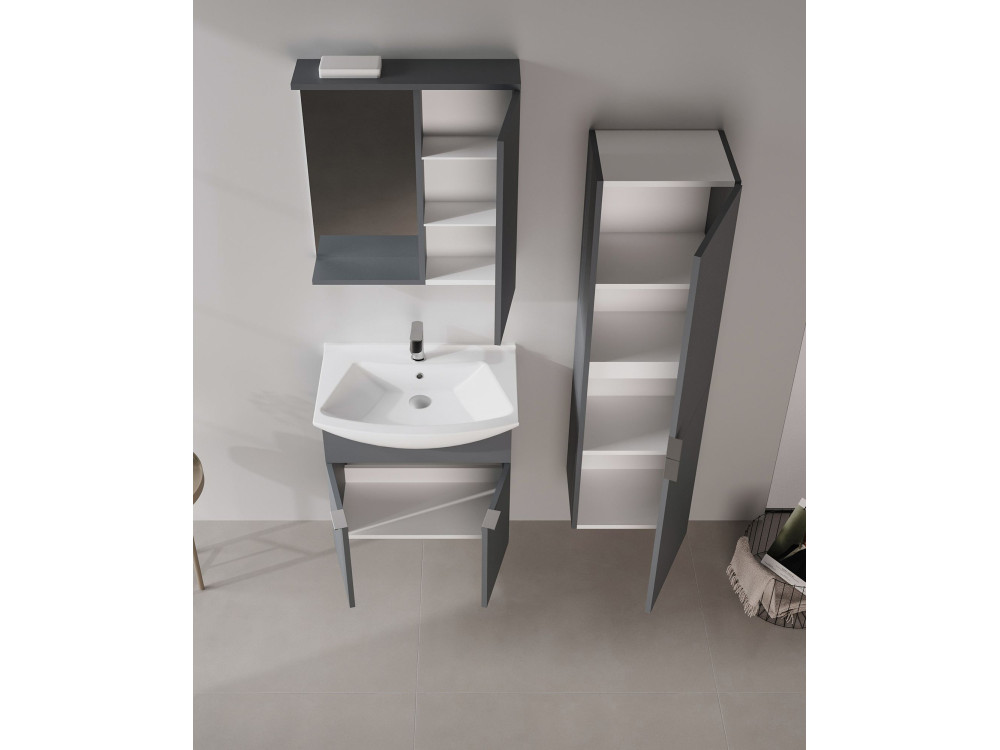 Szafka łazienkowa z lustrem „Purus 65” – 63 x 18 x 68 cm – matowy antracyt