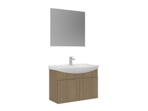 Zestaw szafki pod umywalkę z lustrem (2 elementy) „Purus 80” – 80 x 50 x 58 cm – dąb