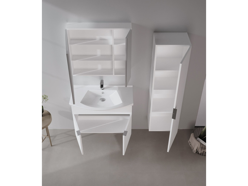 Zestaw szafki pod umywalkę z lustrem (2 elementy) „Purus 80” – 80 x 50 x 58 cm – biały