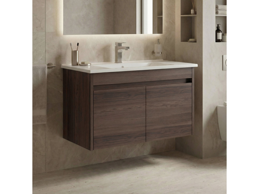 Szafka pod umywalkę „Side 85 v2” – 85 x 45 x 52 cm – ciemny orzech