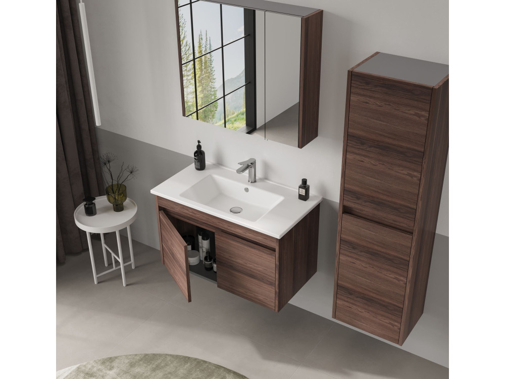 Szafka pod umywalkę „Side 85 v2” – 85 x 45 x 52 cm – ciemny orzech