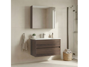 Zestaw szafki pod umywalkę z lustrem (2 elementy) „Side 85 v2” – 85 x 45 x 52 cm – orzech 2