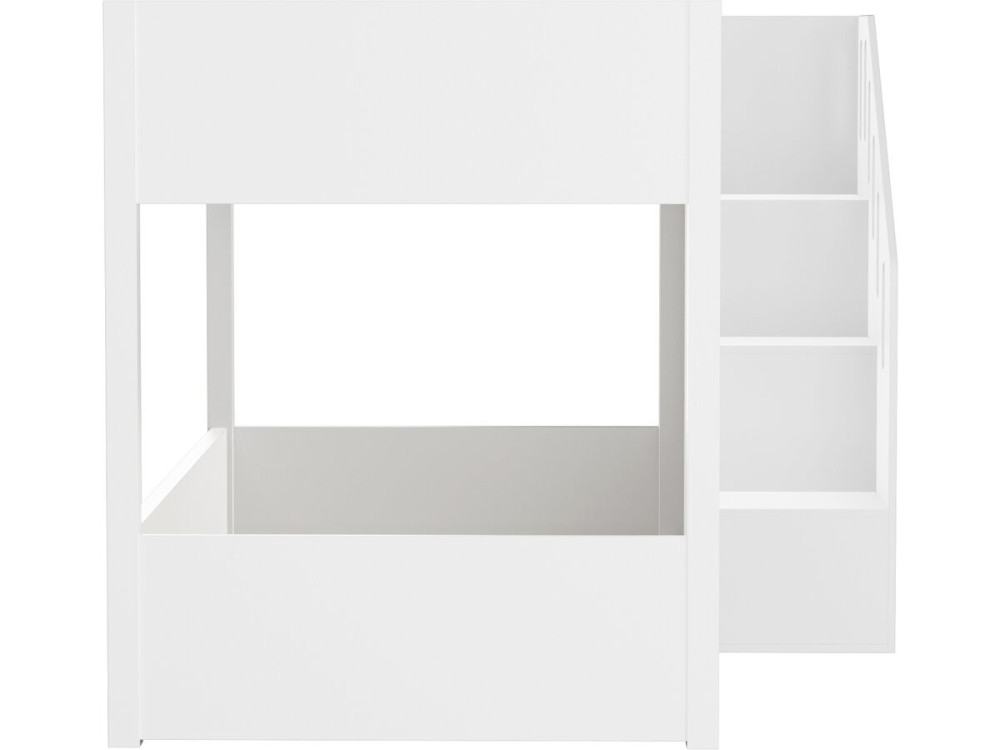 Drewniane łóżko piętrowe z drabinką i schowkami „Léana” – 90 x 190 cm – białe