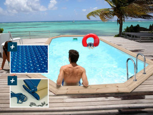Basen drewniany "Cordoba" - 3,48 x 2,15 x 1,18 m + pokrycie bąbelkowe 180 µ - pokrycie zimowe 280 g/m²