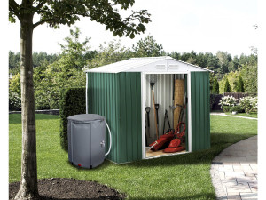 Domek ogrodowy metalowy "Rosas" 4,07 m² z systemem zbierania wody deszczowej i rynną - Zielony 2