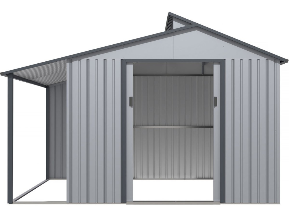 Szopa ogrodowa "Madras" - Metalowa - Z pergolą - 9.12 m² - 355 x 257 x 237 cm - Szara