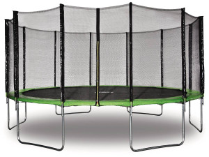 Trampolina "Yoopi" - Ø 4.90 m - Zielona - Z siatką + drabinką + pokrowcem + zestawem kotwicznym