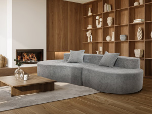 Sofa "Avola" w kształcie przecinka z tkaniny teksturowanej - 3-osobowa - szara 2