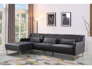 Kanapa narożna "Oliver" z weluru - 275 x 161 x 81 cm - 5 miejsc - Szara - Lewostronna 2