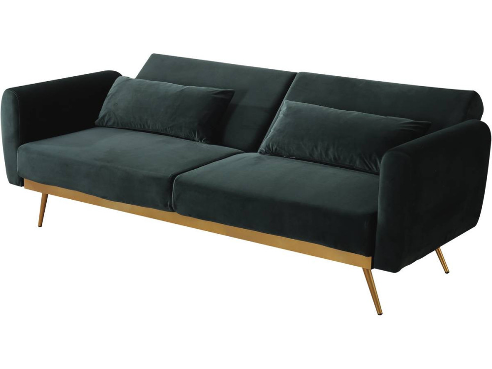 Kanapa rozkładana "Donia" z weluru - 203 x 81 x 83 cm - 3 miejsca - Ciemnozielona