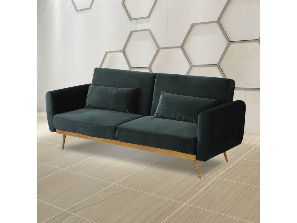 Kanapa rozkładana "Donia" z weluru - 203 x 81 x 83 cm - 3 miejsca - Ciemnozielona