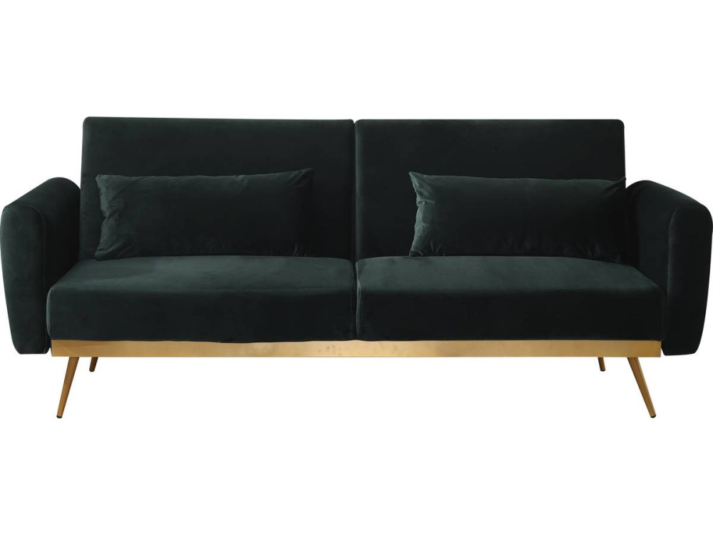 Kanapa rozkładana "Donia" z weluru - 203 x 81 x 83 cm - 3 miejsca - Ciemnozielona
