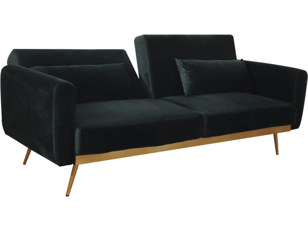 Kanapa rozkładana "Donia" z weluru - 203 x 81 x 83 cm - 3 miejsca - Ciemnozielona