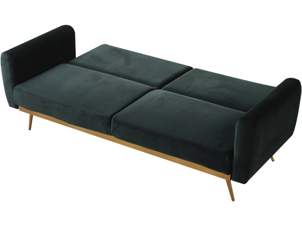 Kanapa rozkładana "Donia" z weluru - 203 x 81 x 83 cm - 3 miejsca - Ciemnozielona
