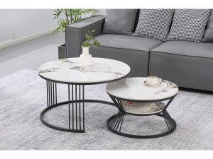 Zestaw 2 ceramicznych stolików kawowych „Ombre” – 70 x 70 x 45 cm – biały 2