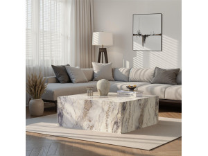 Drewniany stolik kawowy "Prizma" - 90 x 90 x 35 cm - marmur frezja 2