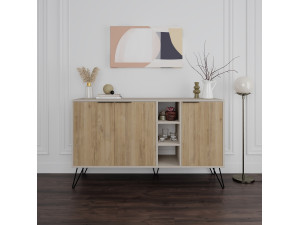 Drewniany kredens "Clara" - 142 x 36 x 83 cm - Piaskowiec 2