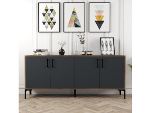 Drewniany kredens "Kiev" - 180 x 35 x 78 cm - Antracytowy szary 2