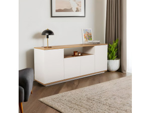 Kredens drewniany "Arista" - 180 x 44,5 x 75 cm - Biały / Dąb Cadiz 2
