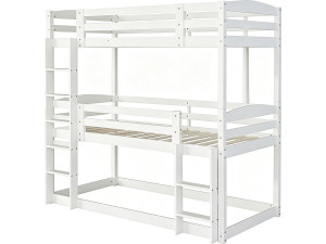 Drewniane łóżko piętrowe z drabinką „Sephora” – 90 x 190 cm – białe