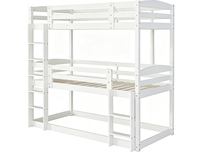 Drewniane łóżko piętrowe z drabinką „Sephora” – 90 x 190 cm – białe