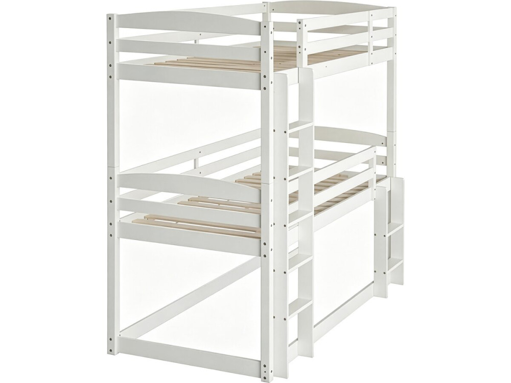 Drewniane łóżko piętrowe z drabinką „Sephora” – 90 x 190 cm – białe