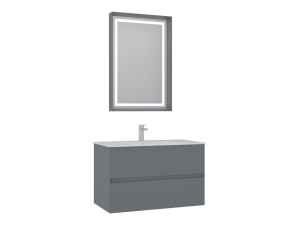 Zestaw szafki pod umywalkę z lustrem (2 elementy) „Nest 91 v2” – 91 x 51 x 55 cm – matowa szarość