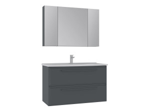 Zestaw szafki pod umywalkę z lustrem (2 elementy) „Nuvola 100 v2” – 100 x 50 x 62 cm – antracyt
