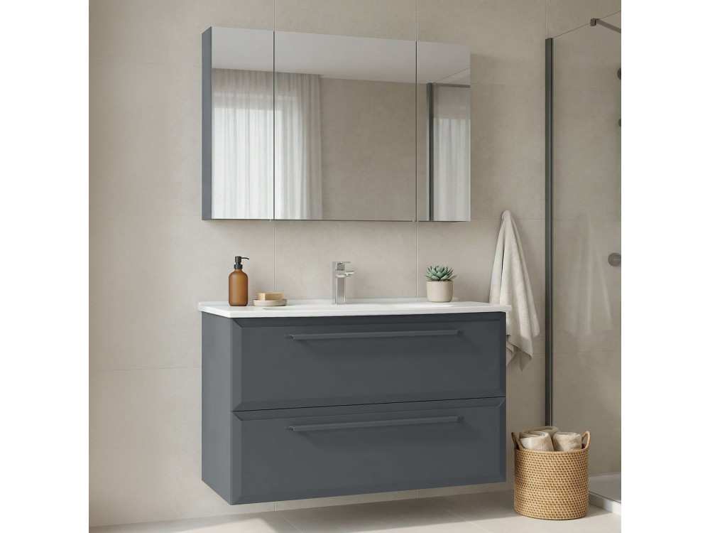 Zestaw szafki pod umywalkę z lustrem (2 elementy) „Nuvola 100 v2” – 100 x 50 x 62 cm – antracyt