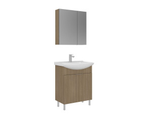Zestaw szafki pod umywalkę z lustrem (2 elementy) „Purus 65” – 65 x 50 x 83 cm – dąb