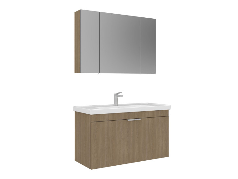 Zestaw szafki pod umywalkę z lustrem (2 elementy) „Desna 100” – 100 x 45 x 58 cm – dąb