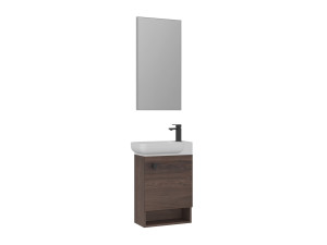 Zestaw szafki pod umywalkę z lustrem (2 elementy) „Begonya 55” – 53 x 33 x 75 cm – orzech