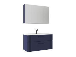 Zestaw szafki pod umywalkę z lustrem (2 elementy) „Bari 100 v2” – 100 x 45 x 55 cm – matowy granatowy