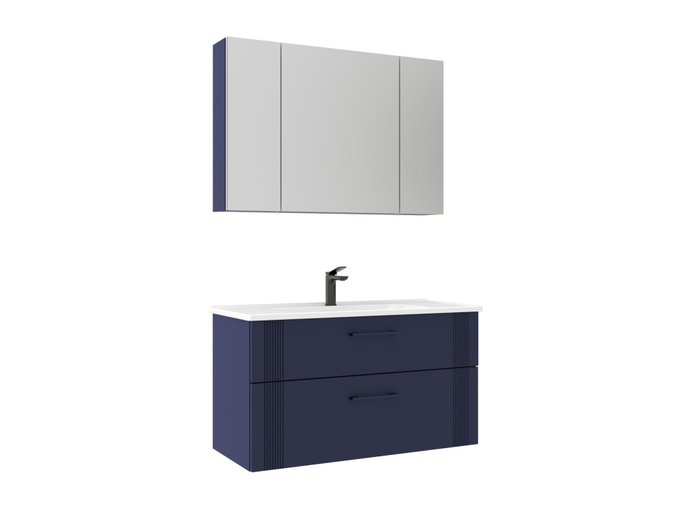 Zestaw szafki pod umywalkę z lustrem (2 elementy) „Bari 100 v2” – 100 x 45 x 55 cm – matowy granatowy