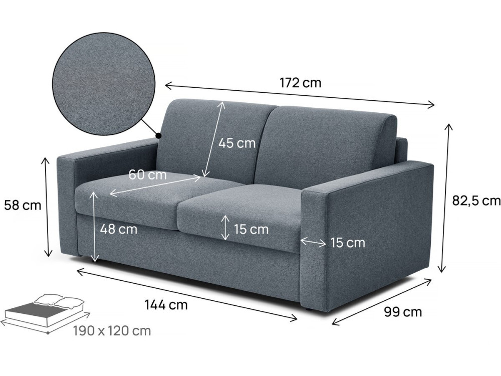 Sofa rozkładana "Diana" express, materiałowa - łóżko 120 cm - 2 miejsca - szara