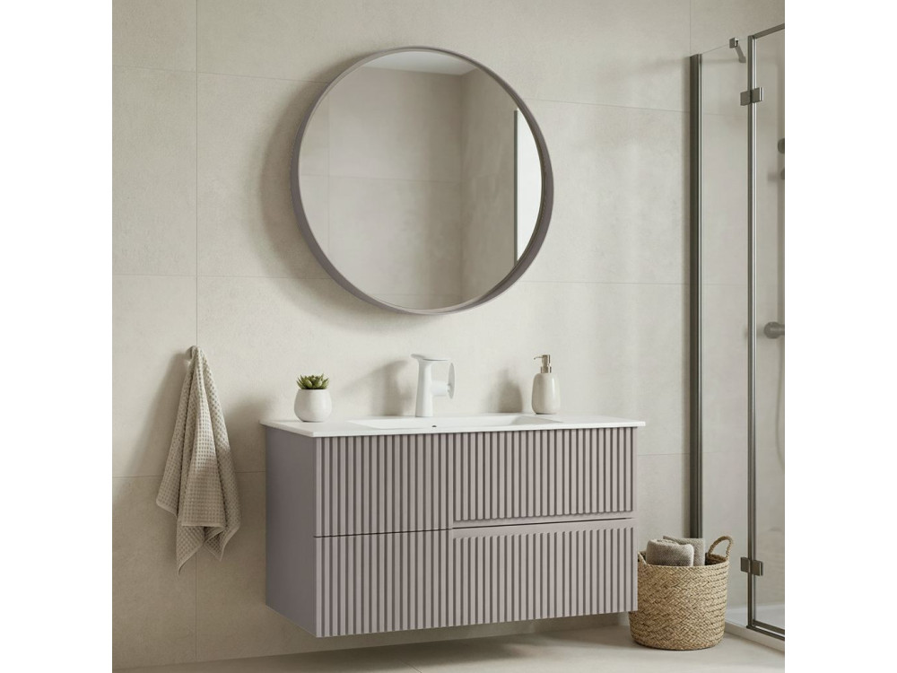 Zestaw szafki pod umywalkę z lustrem (2 elementy) „Moonlight 90 v2” – 91 x 51 x 51 cm – kolor Matte Mink